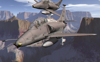 3D Anaglyph CGI Skyhawk Jet squadron flying through 3D Grand Canyon